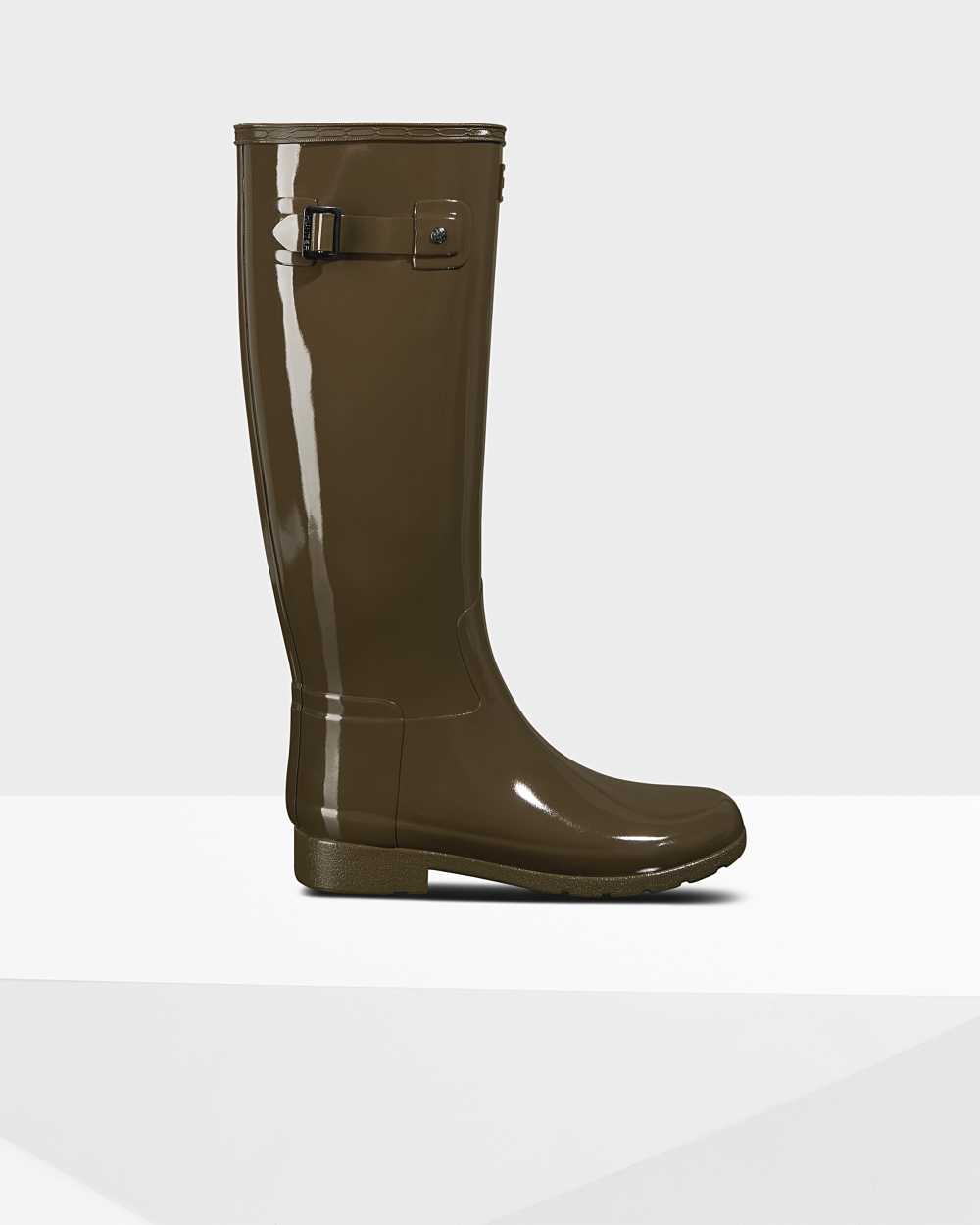 Botas De Agua Mujer - Hunter Refined Slim Fit Tall Gloss Camuflaje Verde - UEXSPZ-184 - Camuflaje Ve